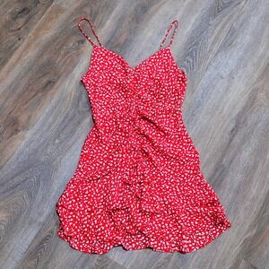 Zara Red Floral Mini Dress Spaghetti Strap Ruffle Hem Ditsy Print Womens Medium